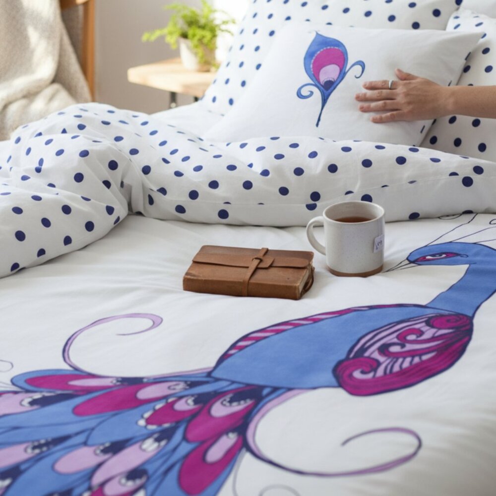 KIDS BEDDING ORGANIC COTTON PEACOCK CRIB DUVET COVER